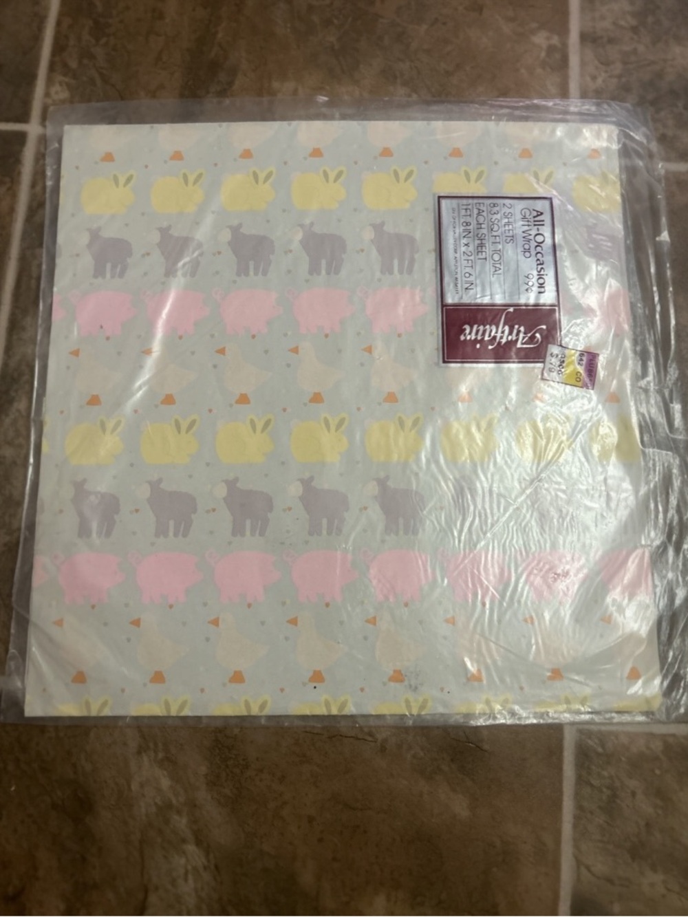 Vtg Artfair Easter Bunny Lamb Pig Duck Gift Wrap Sealed Pastel Nursery Farmhouse